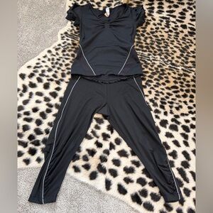 Adidas by Stella McCartney Ruffle Mesh Top and Capri Leggings Set Size M